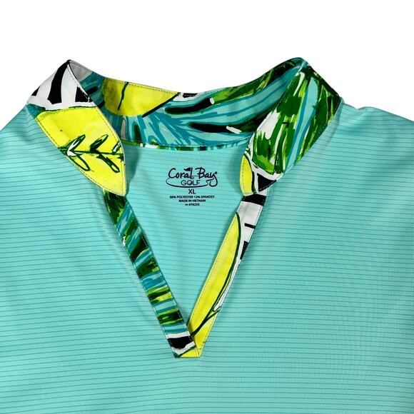 Coral Bay Womens Golf Shirt Top Size XL Sleeveless Floral Tropical Blue Stretch - Picture 2 of 8